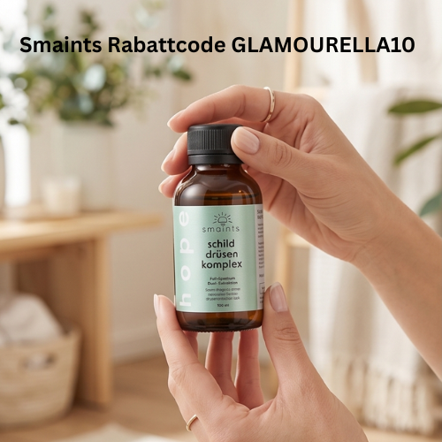 Smaints Schilddrüsen Komplex und verschiedene Vitalpilz-Produkte auf einem Tisch präsentiert und Smaintserfahrungen